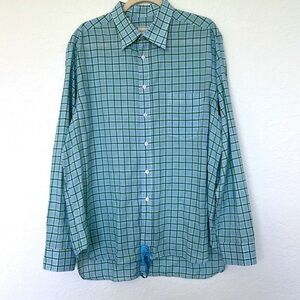 Billy Reid Full Cut Button Down Long Sleeve Shirt Size XL Green Blue Plaid